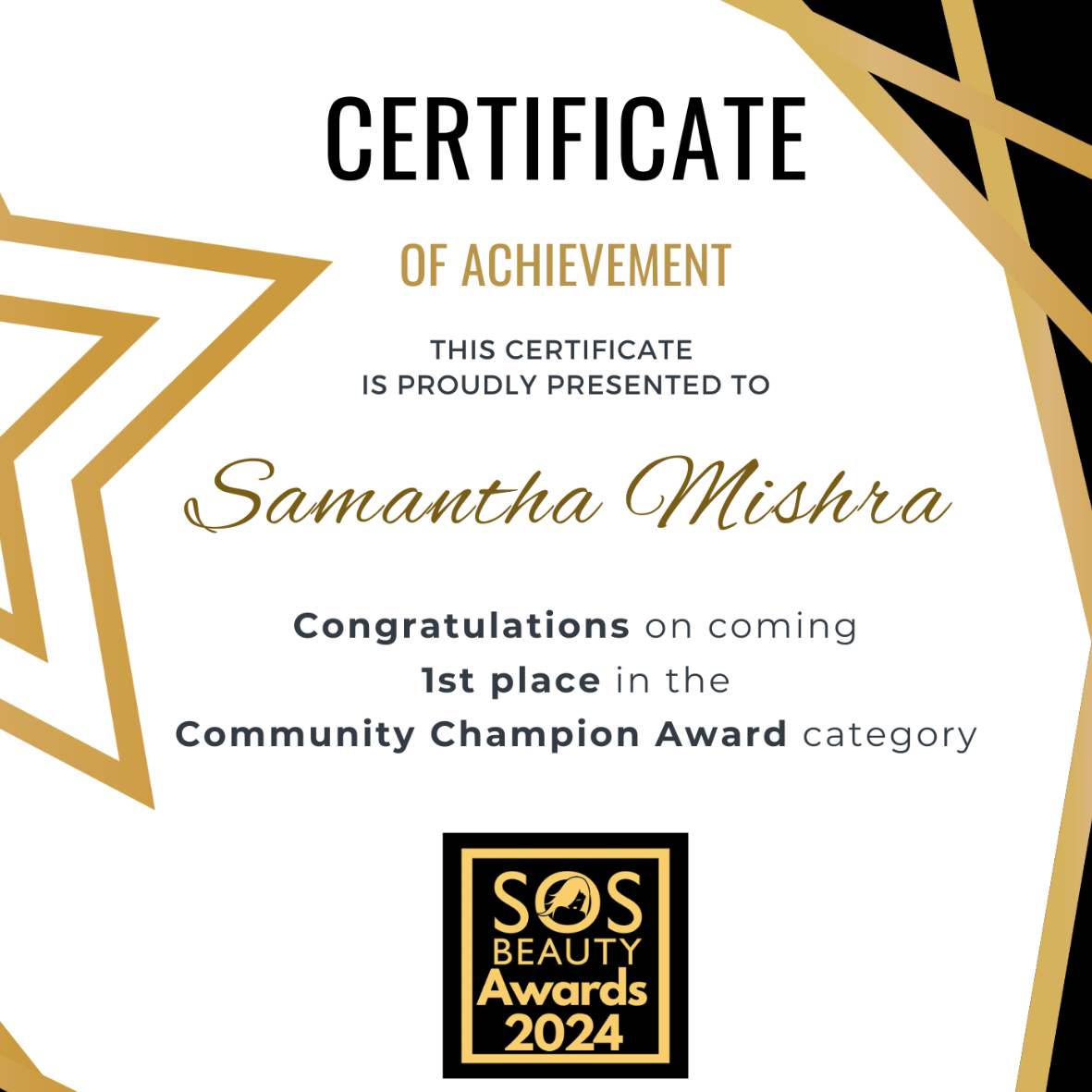 Community Champion (Winner) - SOS Awards 2024
