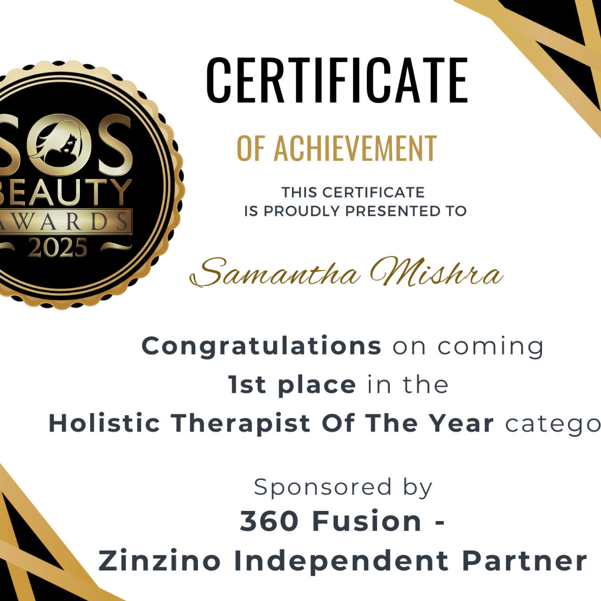 Holistic Therapist of the Year (Winner) - SOS Awards 2025